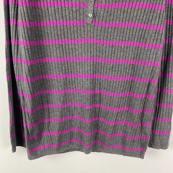 Old Navy Gray Purple Striped Long Sleeve Ribbed Henley Sweater Size XL - Picture 3 of 10